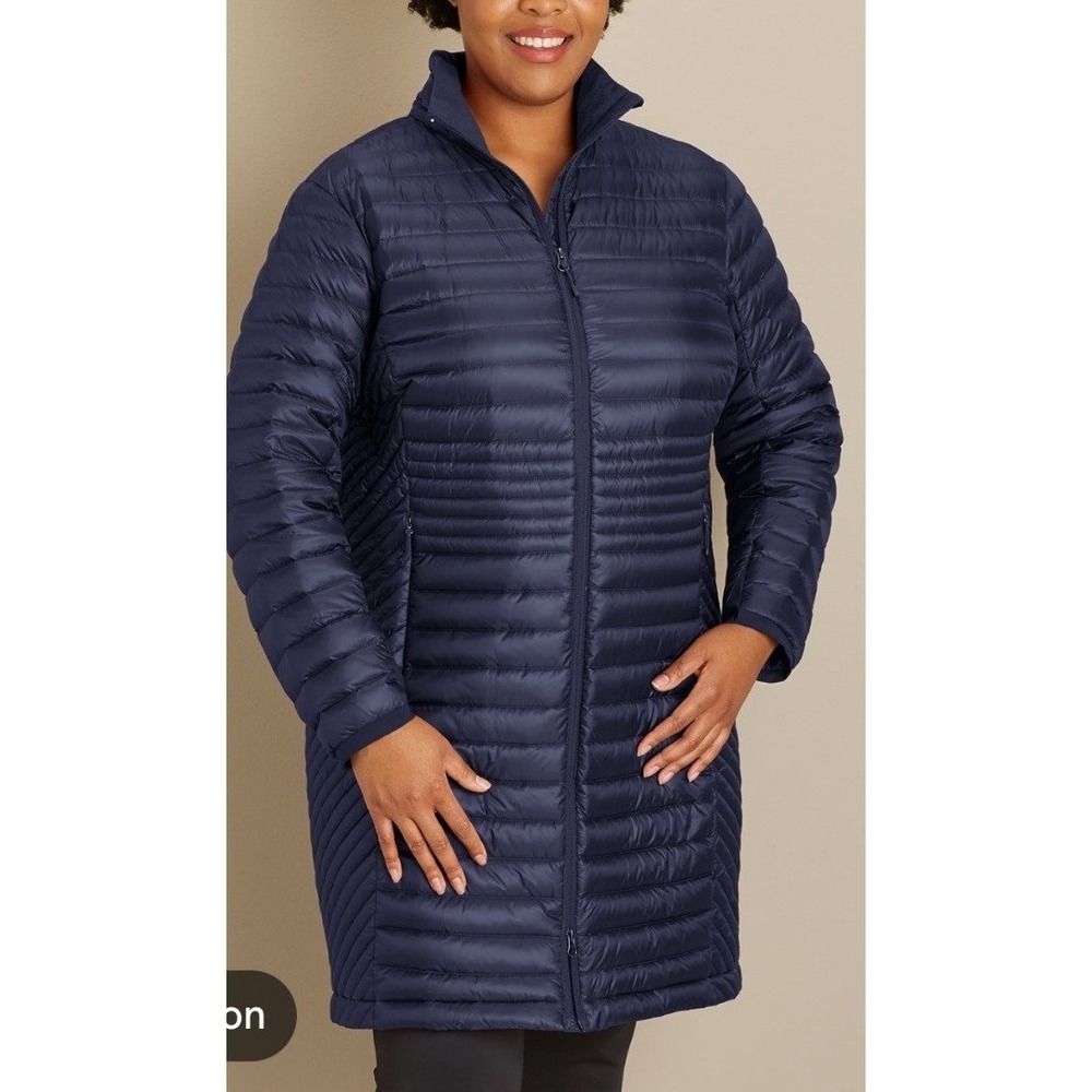 Duluth Trading Co Womens Puffer Coat 3X Navy Pertex Quantum Packable Down Long